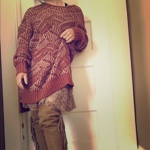 Mauve Open-Weave Oversized Sweater